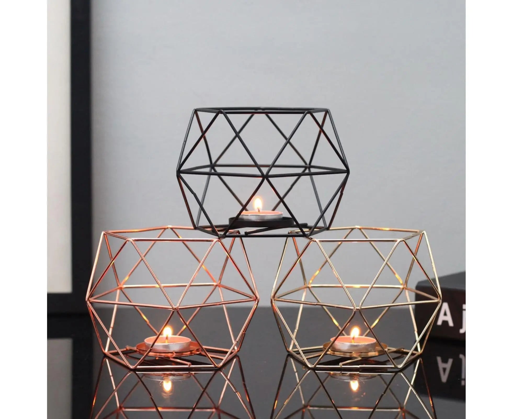 Nordic Style 3D Geometric Wrought Rack Candle Holder Candlestick Home Decoration-Black Wholesale Hub