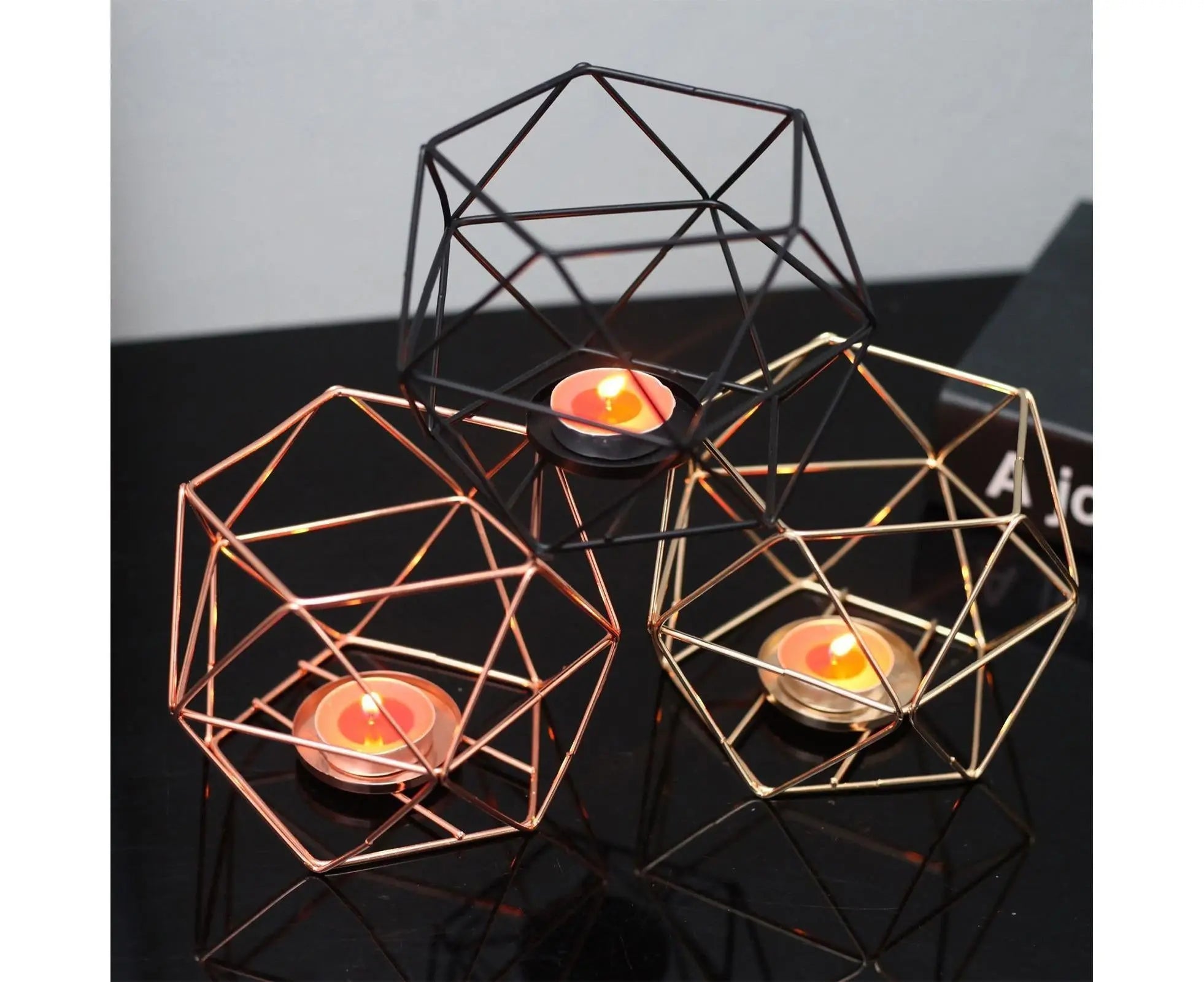 Nordic Style 3D Geometric Wrought Rack Candle Holder Candlestick Home Decoration-Black Wholesale Hub