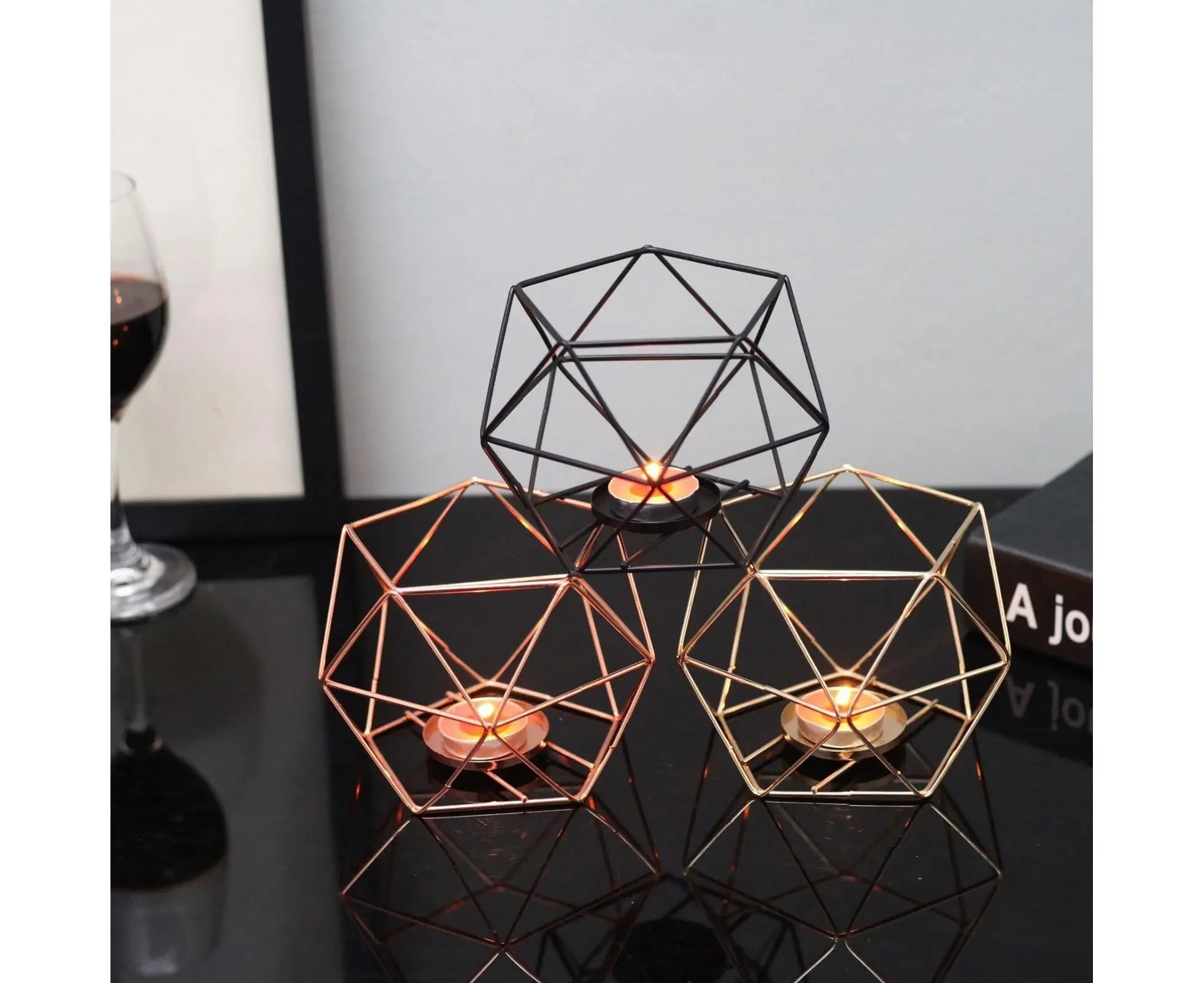 Nordic Style 3D Geometric Wrought Rack Candle Holder Candlestick Home Decoration-Black Wholesale Hub