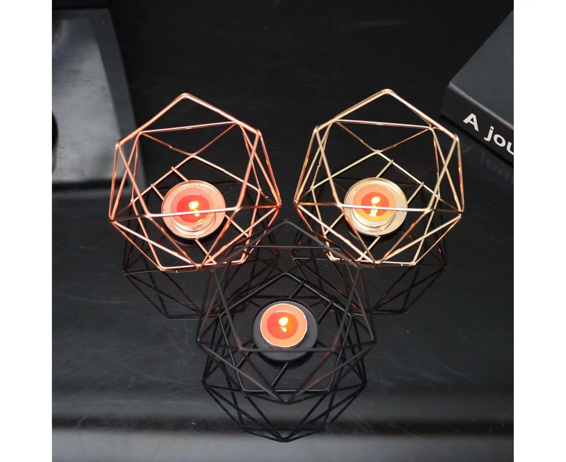 Nordic Style 3D Geometric Wrought Rack Candle Holder Candlestick Home Decoration-Black Wholesale Hub