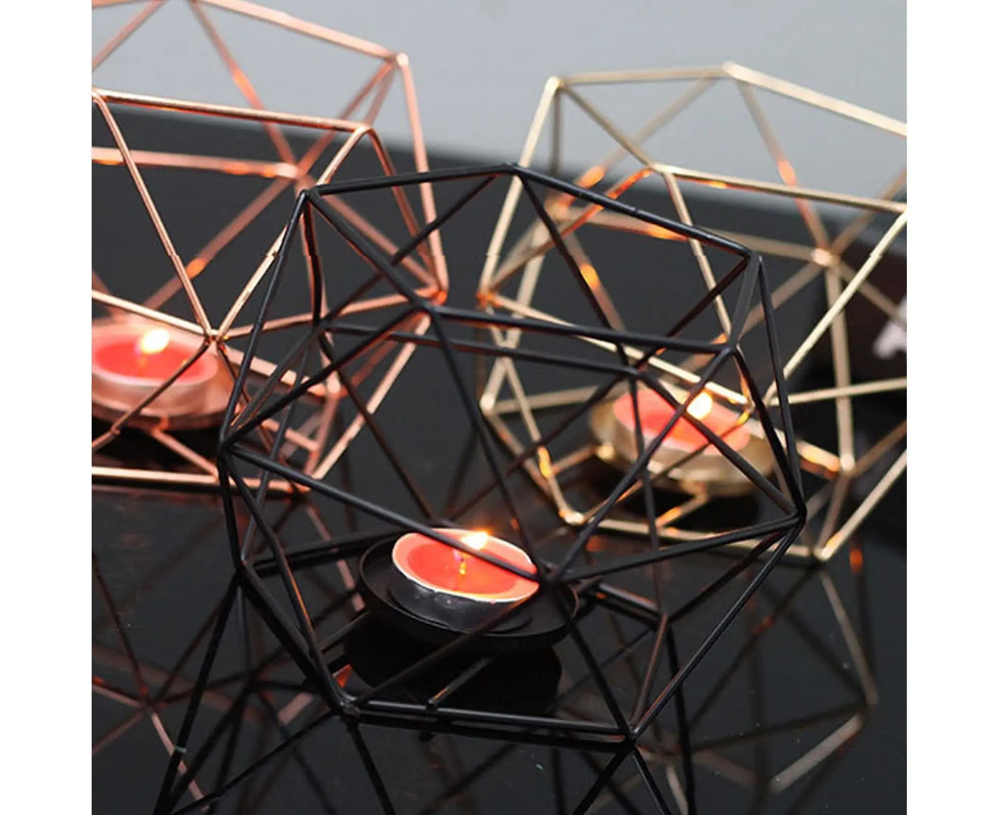 Nordic Style 3D Geometric Wrought Rack Candle Holder Candlestick Home Decoration-Black Wholesale Hub