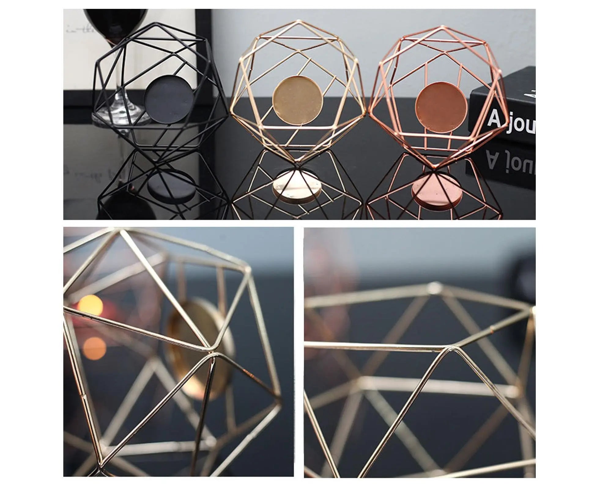 Nordic Style 3D Geometric Wrought Rack Candle Holder Candlestick Home Decoration-Black Wholesale Hub