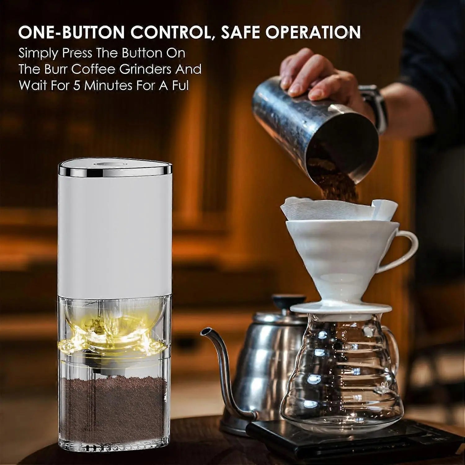 Electric Burr Coffee Grinder - Mini Automatic Bean Mill with LED Atmosphere Light Wholesale Hub