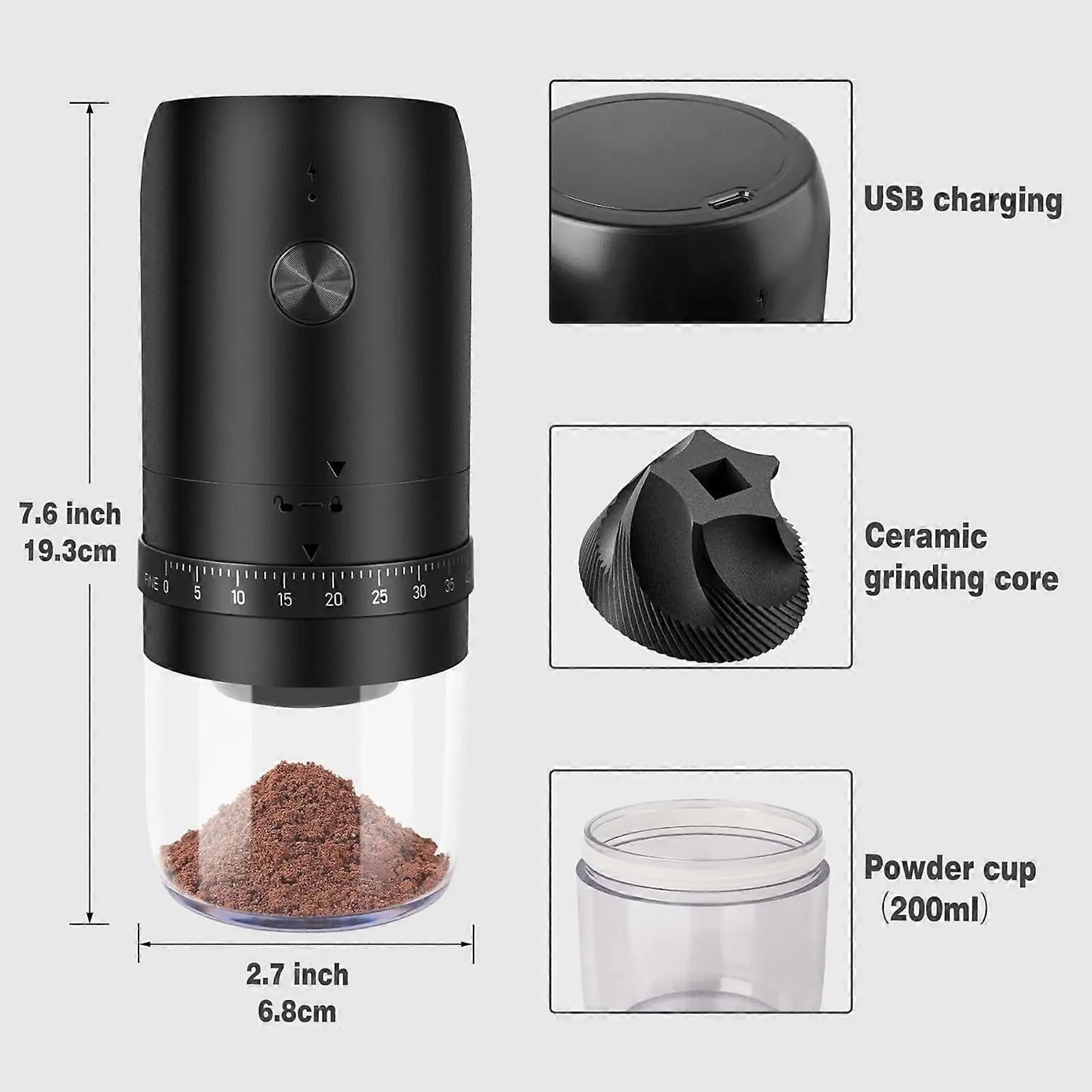 Electric Coffee Grinder - Rechargeable Coffee Mill, Compact Grinder for Office & Travel Wholesale Hub