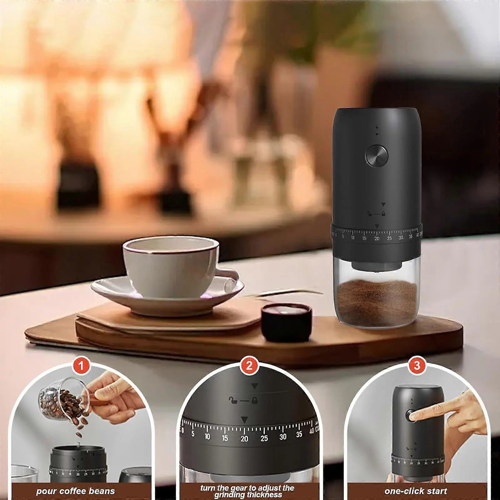 Electric Coffee Grinder - Rechargeable Coffee Mill, Compact Grinder for Office & Travel Wholesale Hub