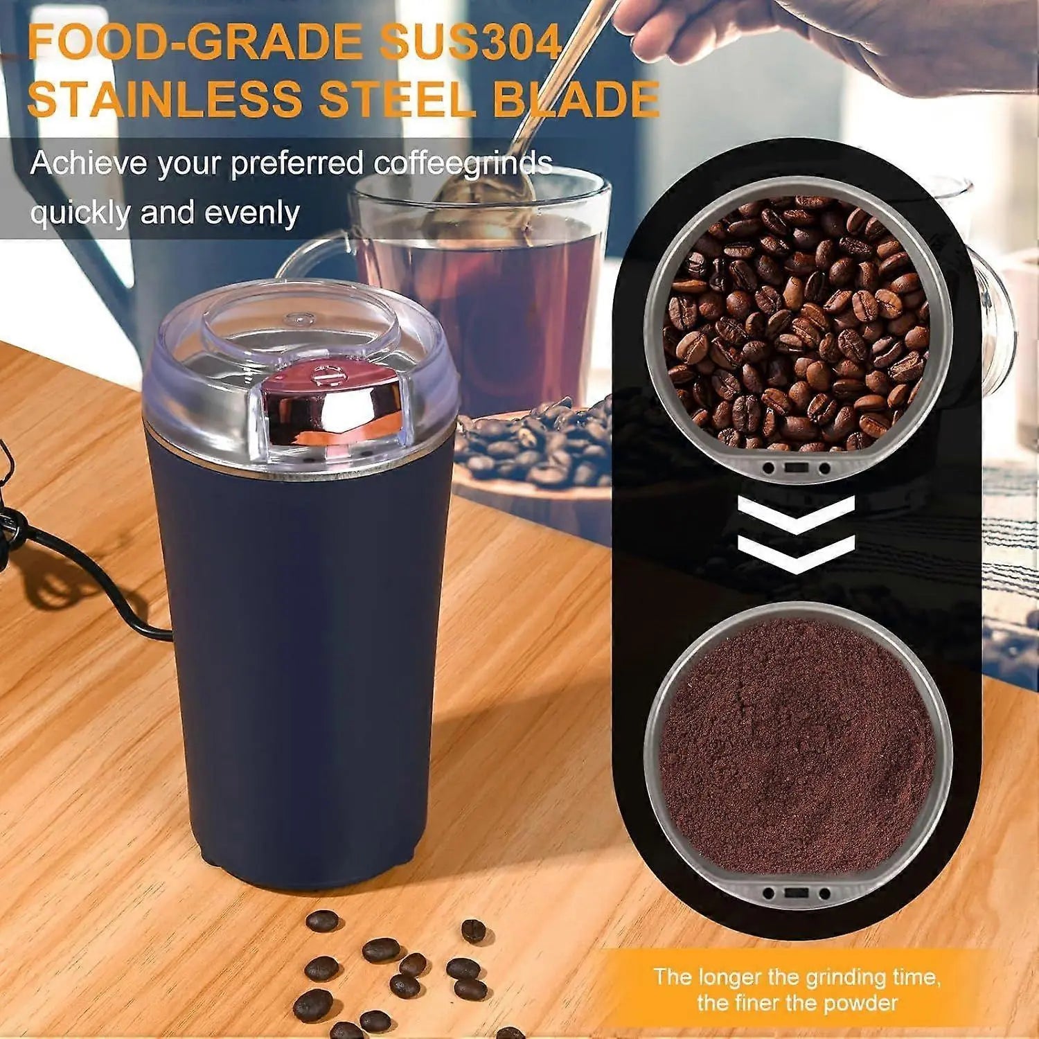 200W Electric Coffee Grinder - Stainless Steel Blades, Overheat Protection, Portable Mill Wholesale Hub