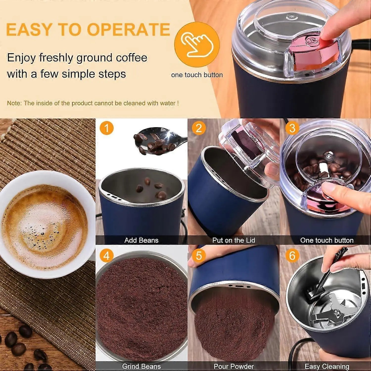 200W Electric Coffee Grinder - Stainless Steel Blades, Overheat Protection, Portable Mill Wholesale Hub