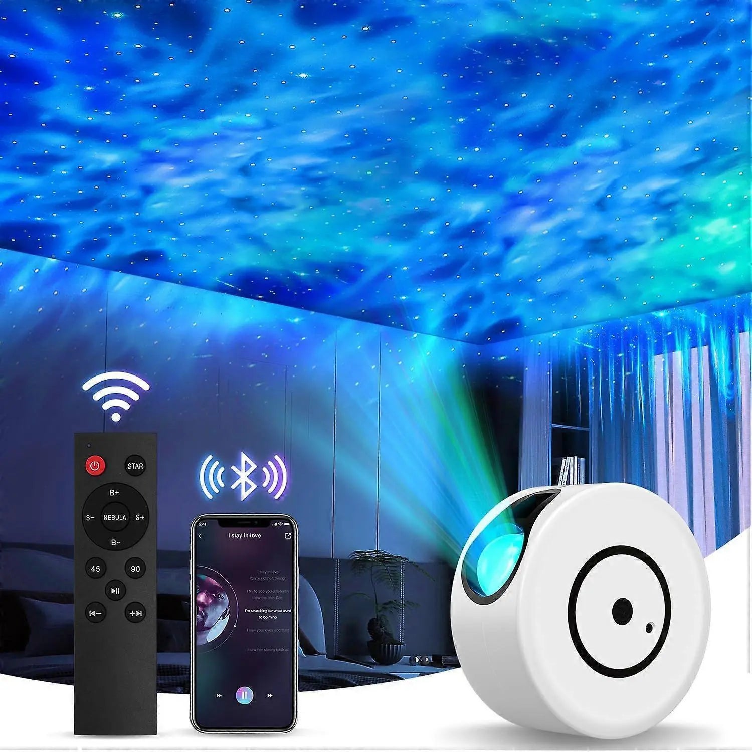 Projector with Bluetooth Speaker - LED Bedroom Light and Sound Projector Wholesale Hub