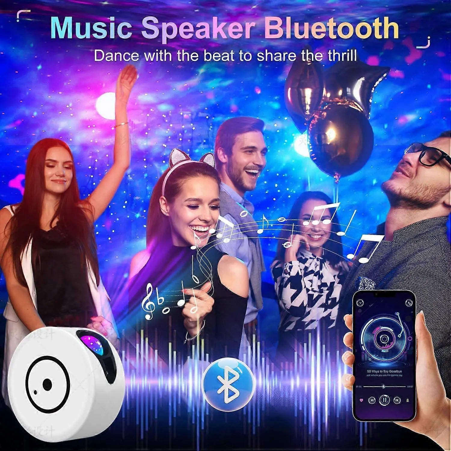 Projector with Bluetooth Speaker - LED Bedroom Light and Sound Projector Wholesale Hub