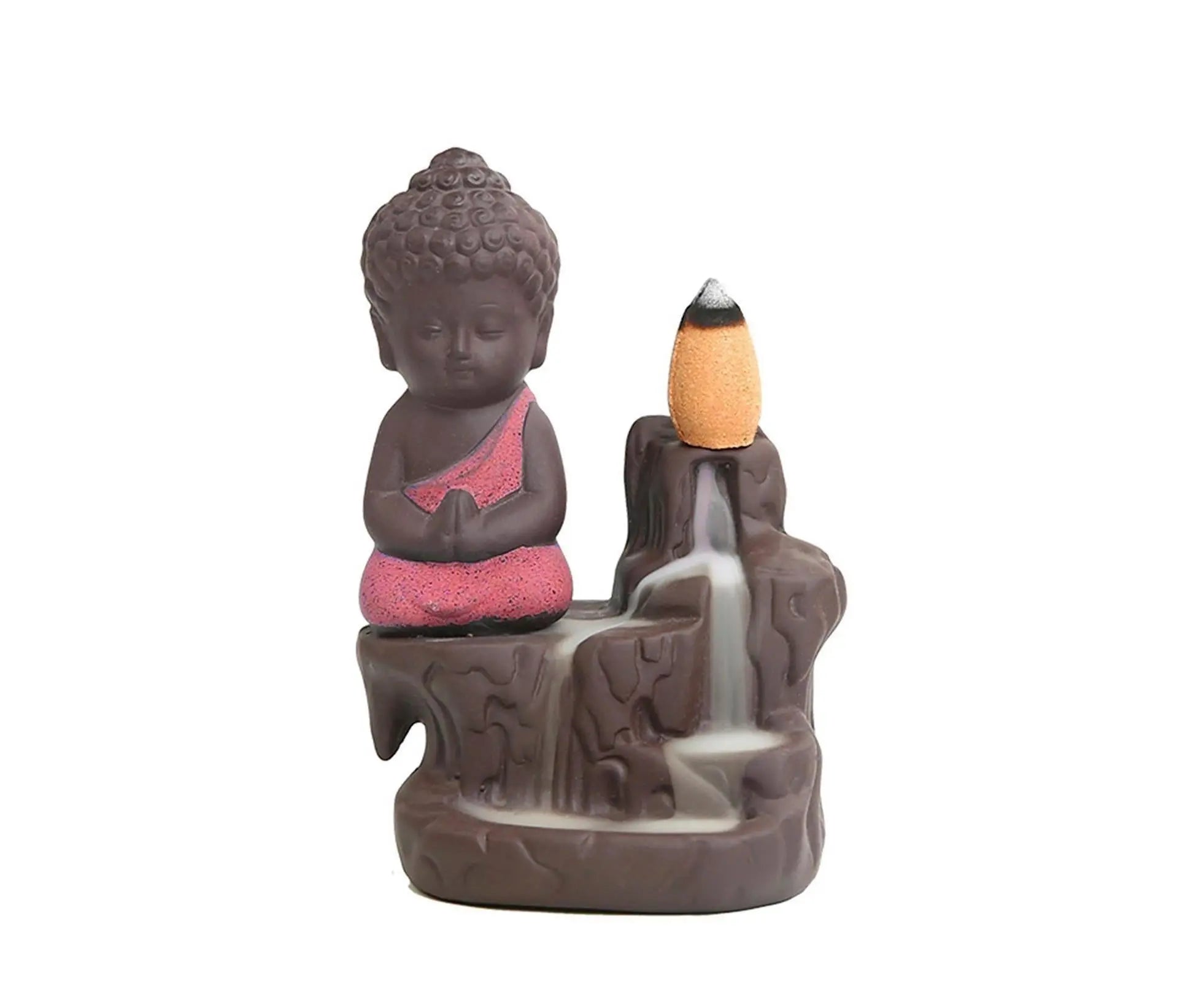 Home Fragrance Creative Little Monk Small Buddha Censer Backflow Incense Burner-Light Orange Wholesale Hub
