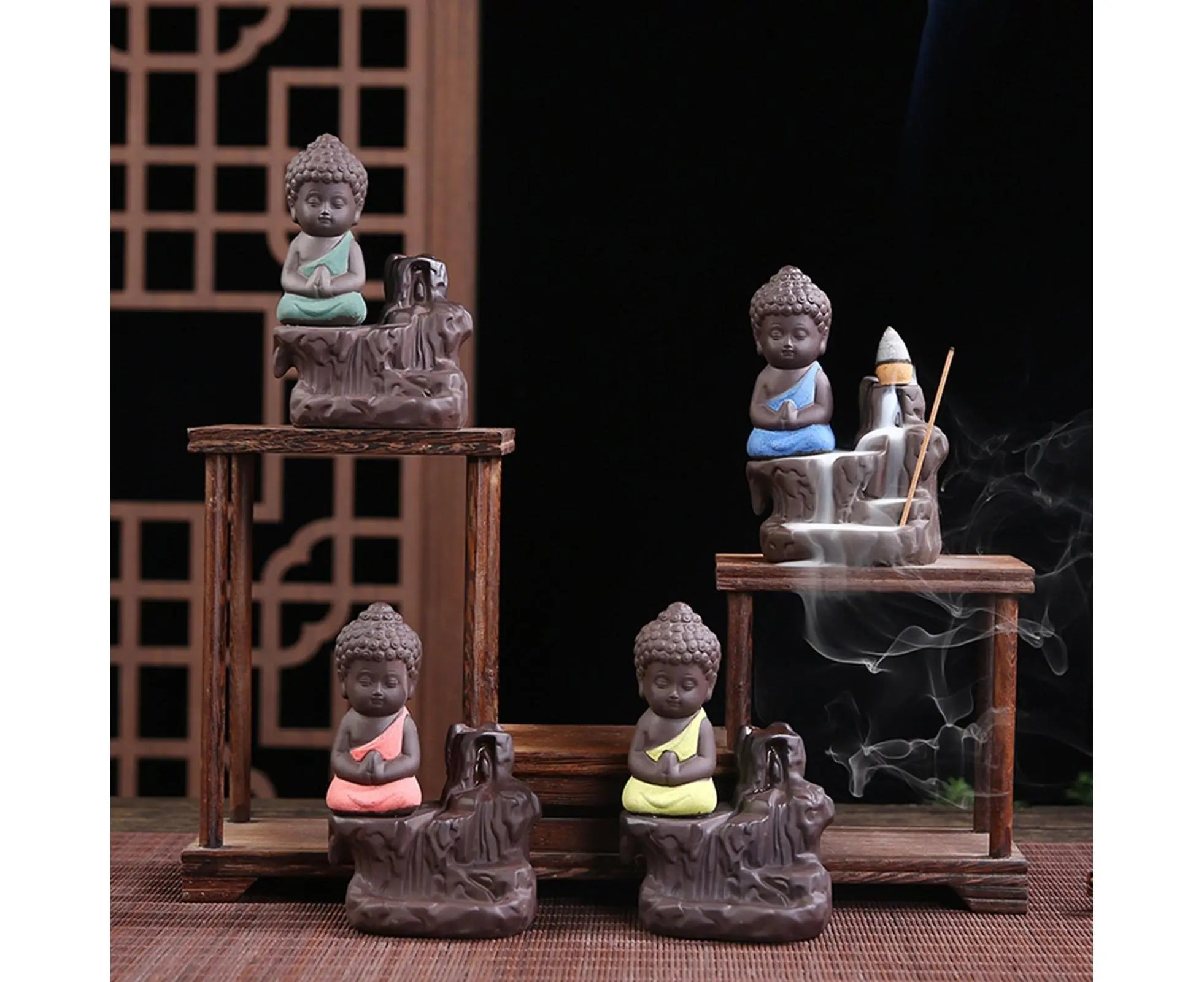 Home Fragrance Creative Little Monk Small Buddha Censer Backflow Incense Burner-Light Orange Wholesale Hub