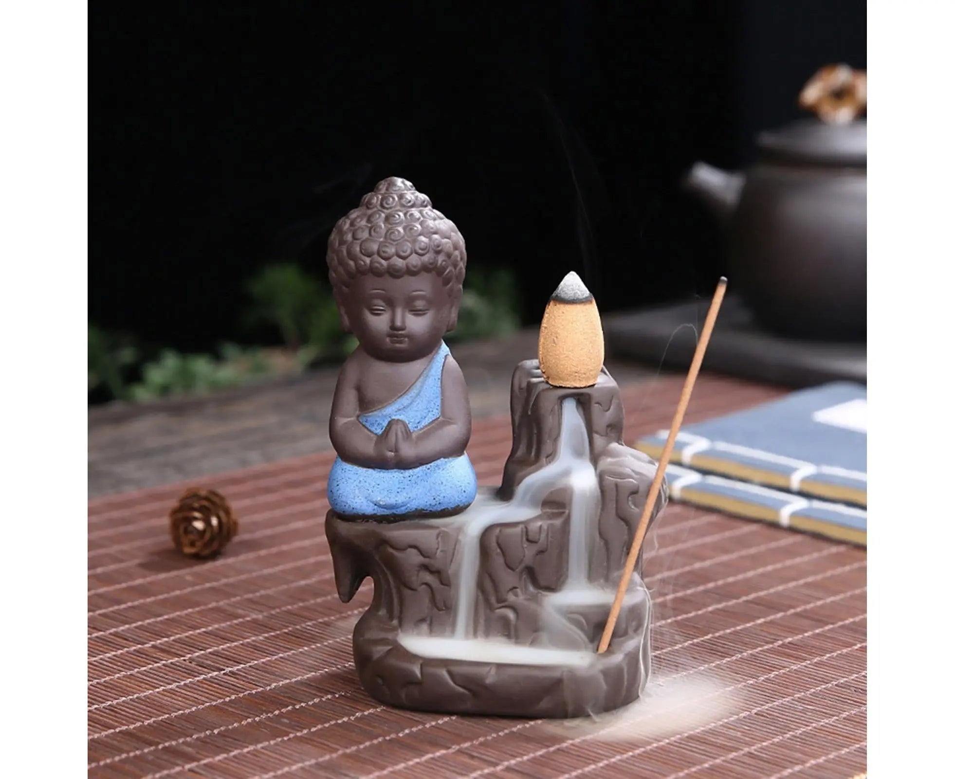 Home Fragrance Creative Little Monk Small Buddha Censer Backflow Incense Burner-Light Orange Wholesale Hub