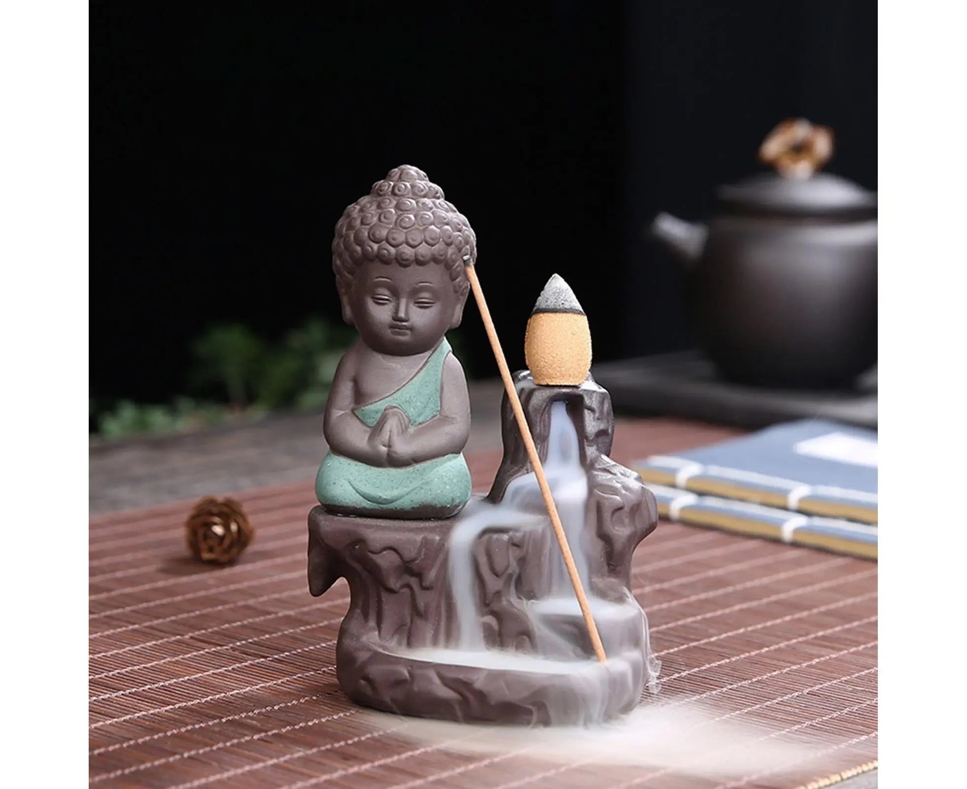 Home Fragrance Creative Little Monk Small Buddha Censer Backflow Incense Burner-Light Orange Wholesale Hub