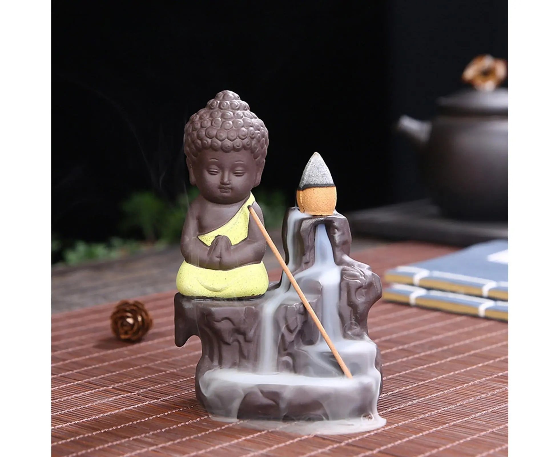Home Fragrance Creative Little Monk Small Buddha Censer Backflow Incense Burner-Light Orange Wholesale Hub