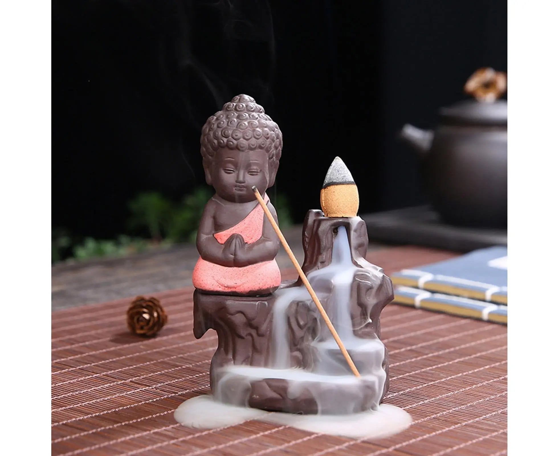Home Fragrance Creative Little Monk Small Buddha Censer Backflow Incense Burner-Light Orange Wholesale Hub