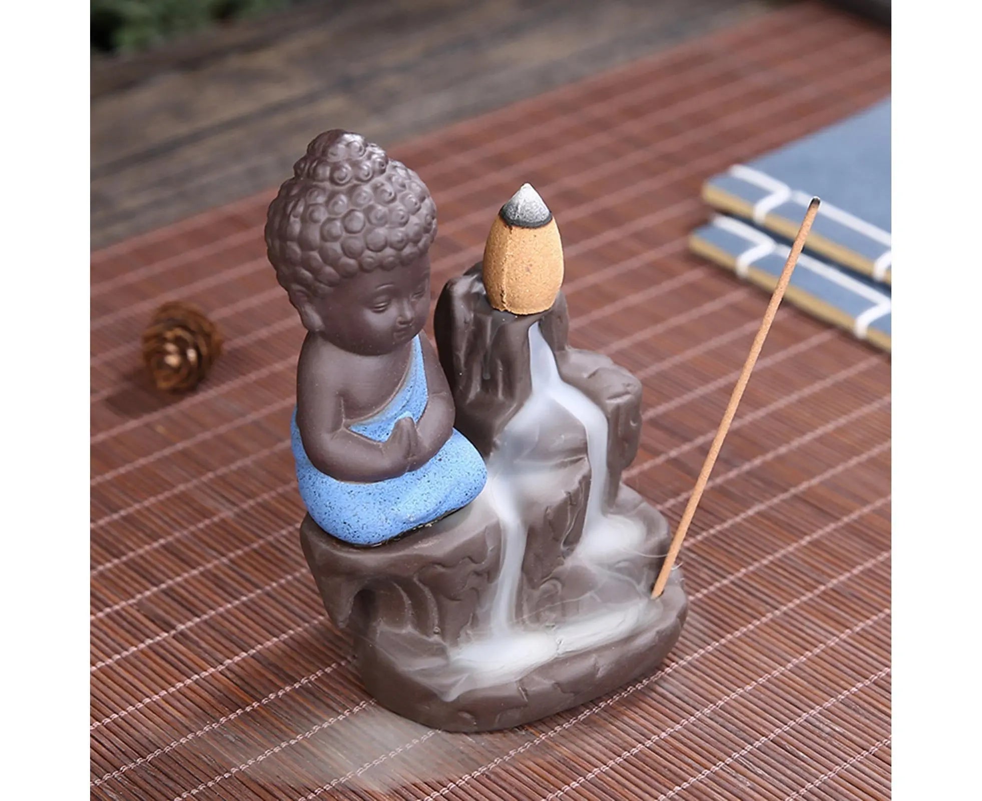 Home Fragrance Creative Little Monk Small Buddha Censer Backflow Incense Burner-Light Orange Wholesale Hub