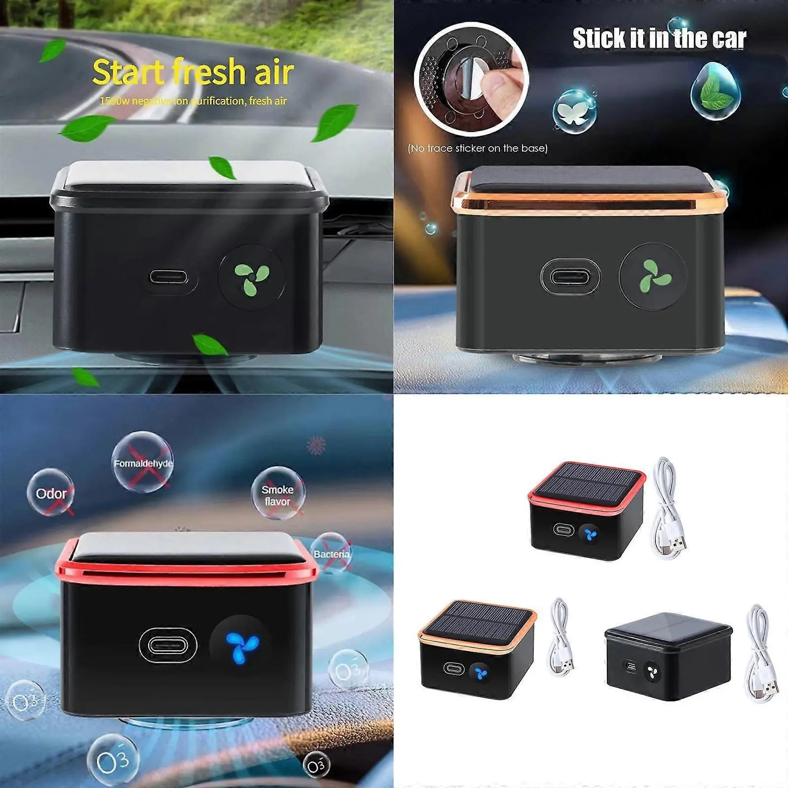Rechargeable Solar Air Purifier for Desk, Car, Kitchen - Red, ABS Texture Wholesale Hub