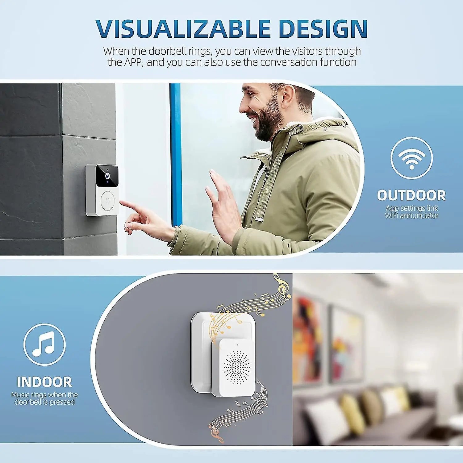 Wireless Doorbell Camera with Chime, 2.4GHz Video Doorbell Wholesale Hub