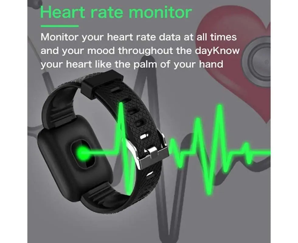 116Plus Sports Android IOS Bluetooth Touch Water Resistant Screen Fitness Tracker Smart Wrist Bracelet - Black Wholesale Hub
