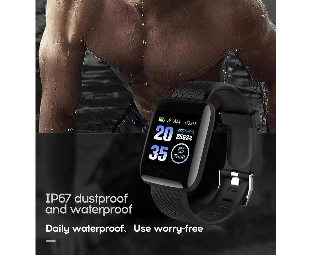 116Plus Sports Android IOS Bluetooth Touch Water Resistant Screen Fitness Tracker Smart Wrist Bracelet - Black Wholesale Hub