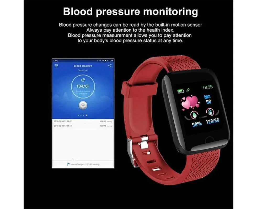 116Plus Sports Android IOS Bluetooth Touch Water Resistant Screen Fitness Tracker Smart Wrist Bracelet - Black Wholesale Hub