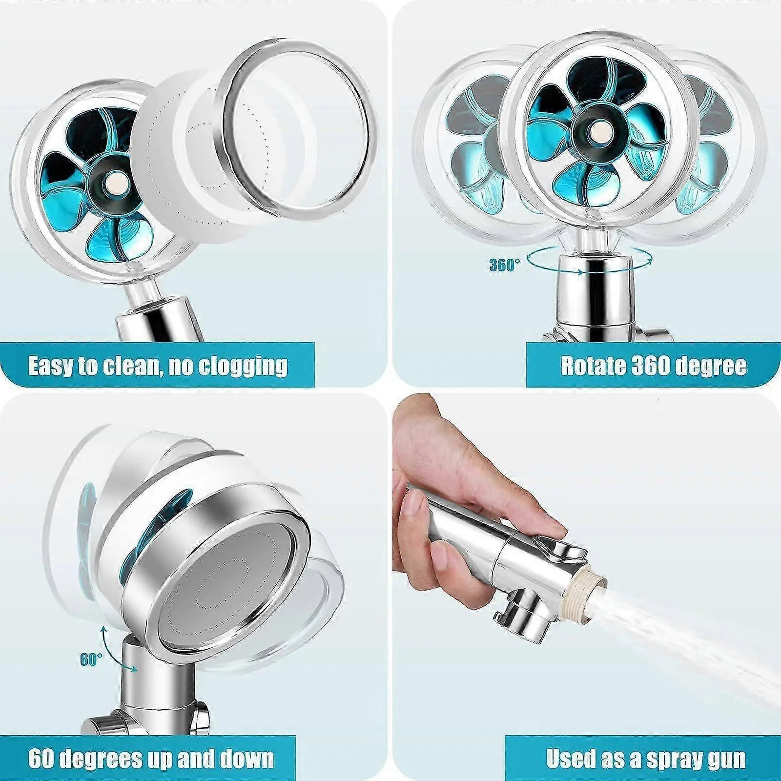 Rotating Propeller Shower Head with Filter, High Pressure & Water Saving Wholesale Hub