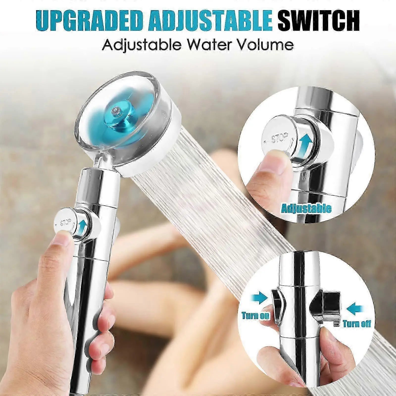 Rotating Propeller Shower Head with Filter, High Pressure & Water Saving Wholesale Hub