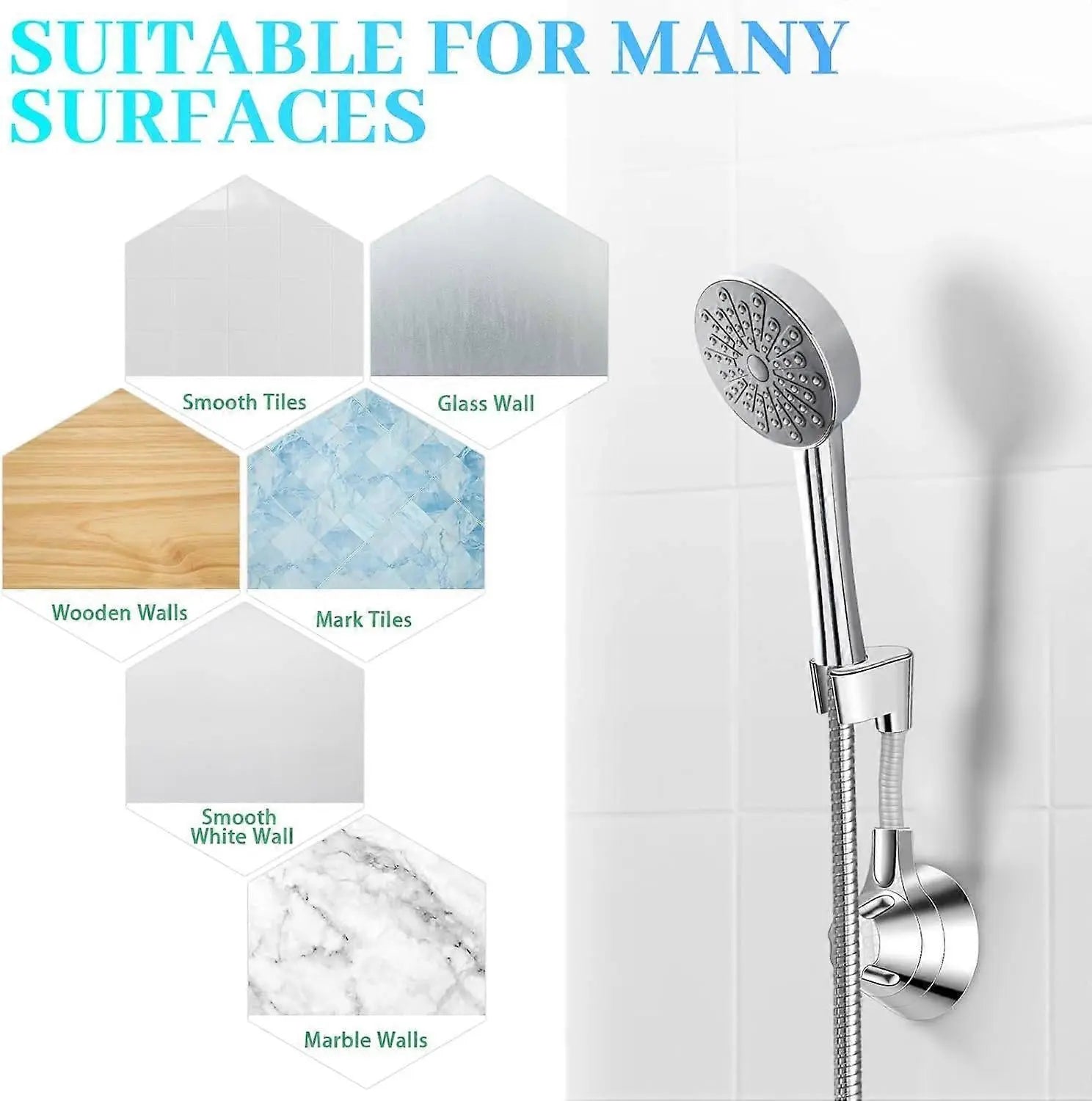 Silver Shower Head Holder, No Drill Wall Mount Bracket Wholesale Hub