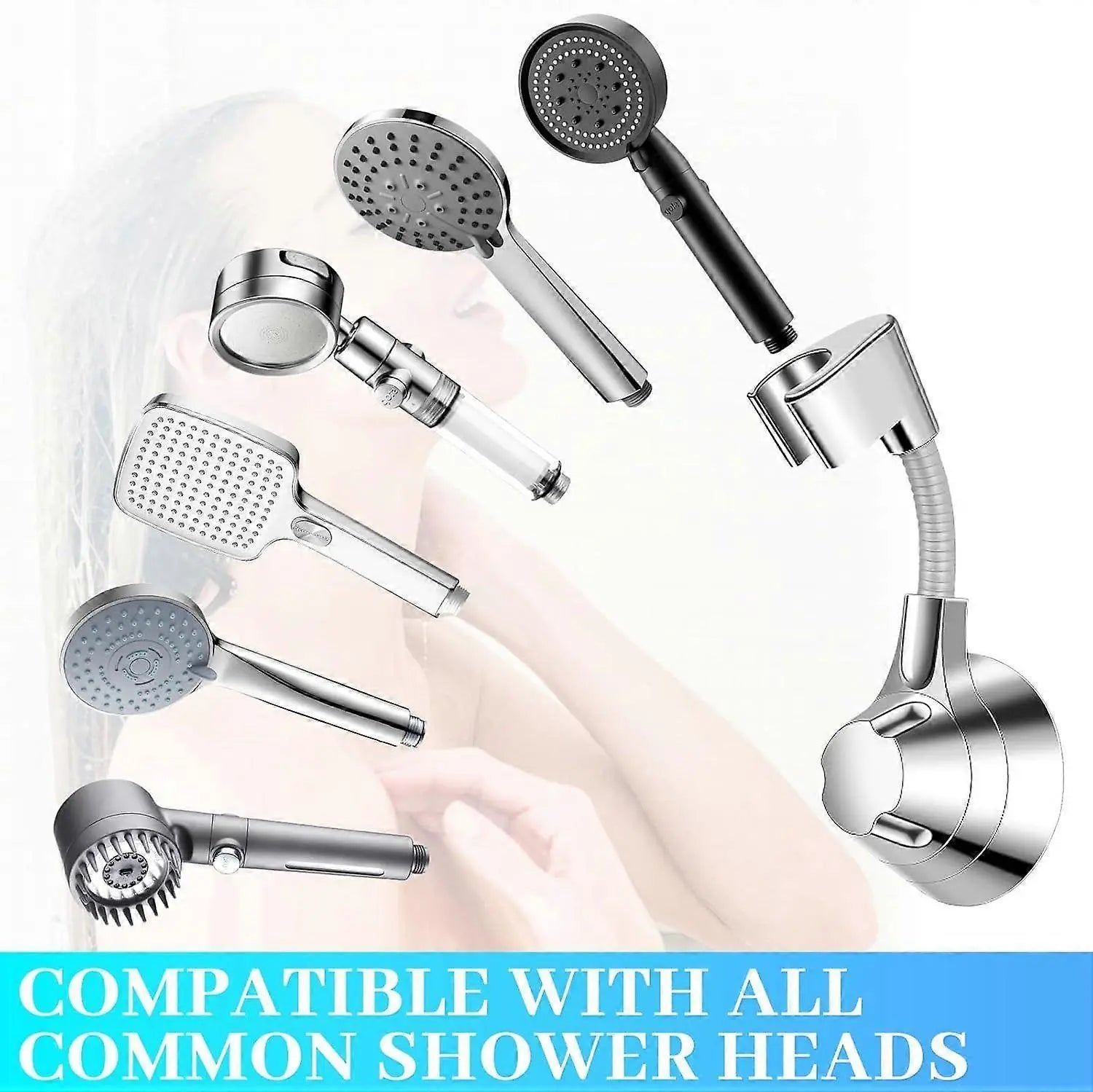 Silver Shower Head Holder, No Drill Wall Mount Bracket Wholesale Hub