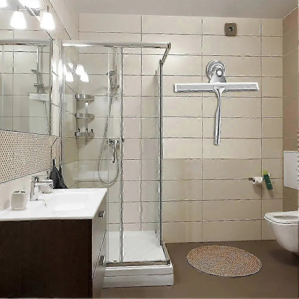 Stainless Steel Shower Squeegee with Wall Hanger, No Drill Glass/Window Wiper Wholesale Hub