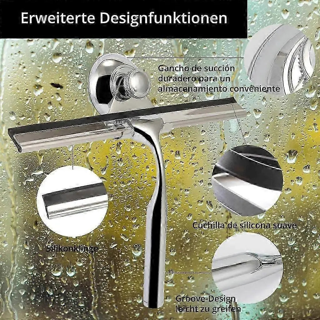 Stainless Steel Shower Squeegee with Wall Hanger, No Drill Glass/Window Wiper Wholesale Hub