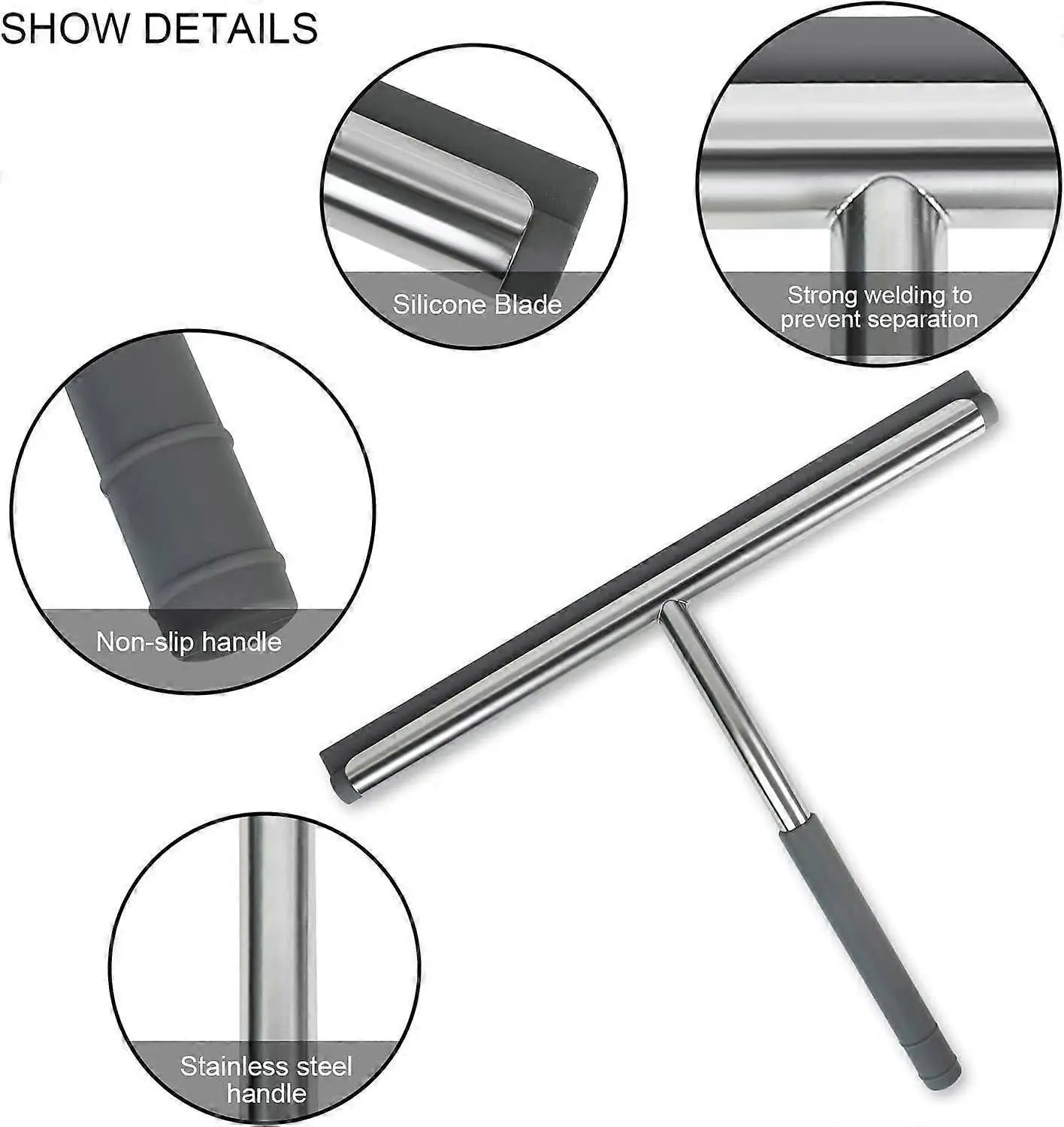 Stainless Steel Silicone Shower Squeegee, Glass Cleaning Tool Wholesale Hub