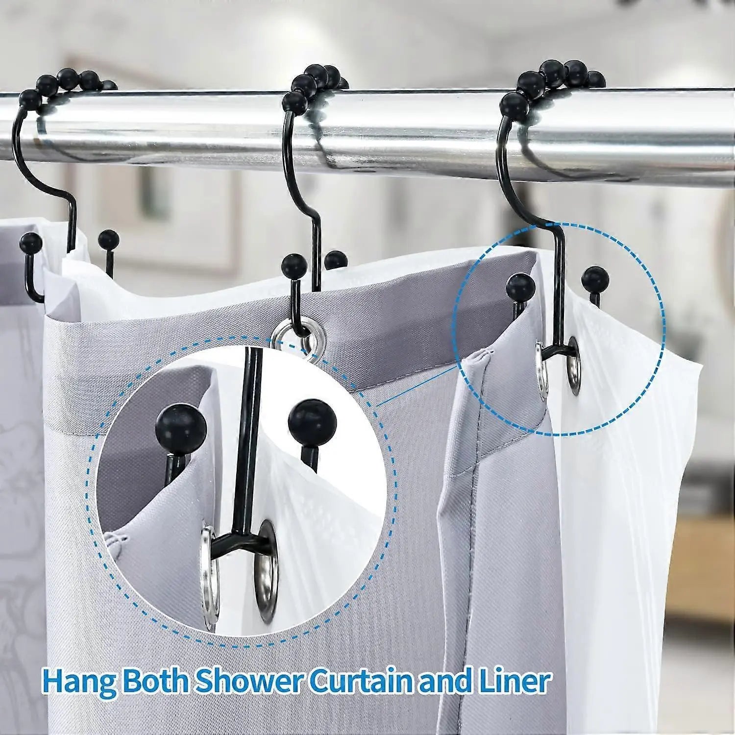 12pcs Double-Sided Metal Shower Curtain Hooks Anti-Rust Sliding Hooks Wholesale Hub
