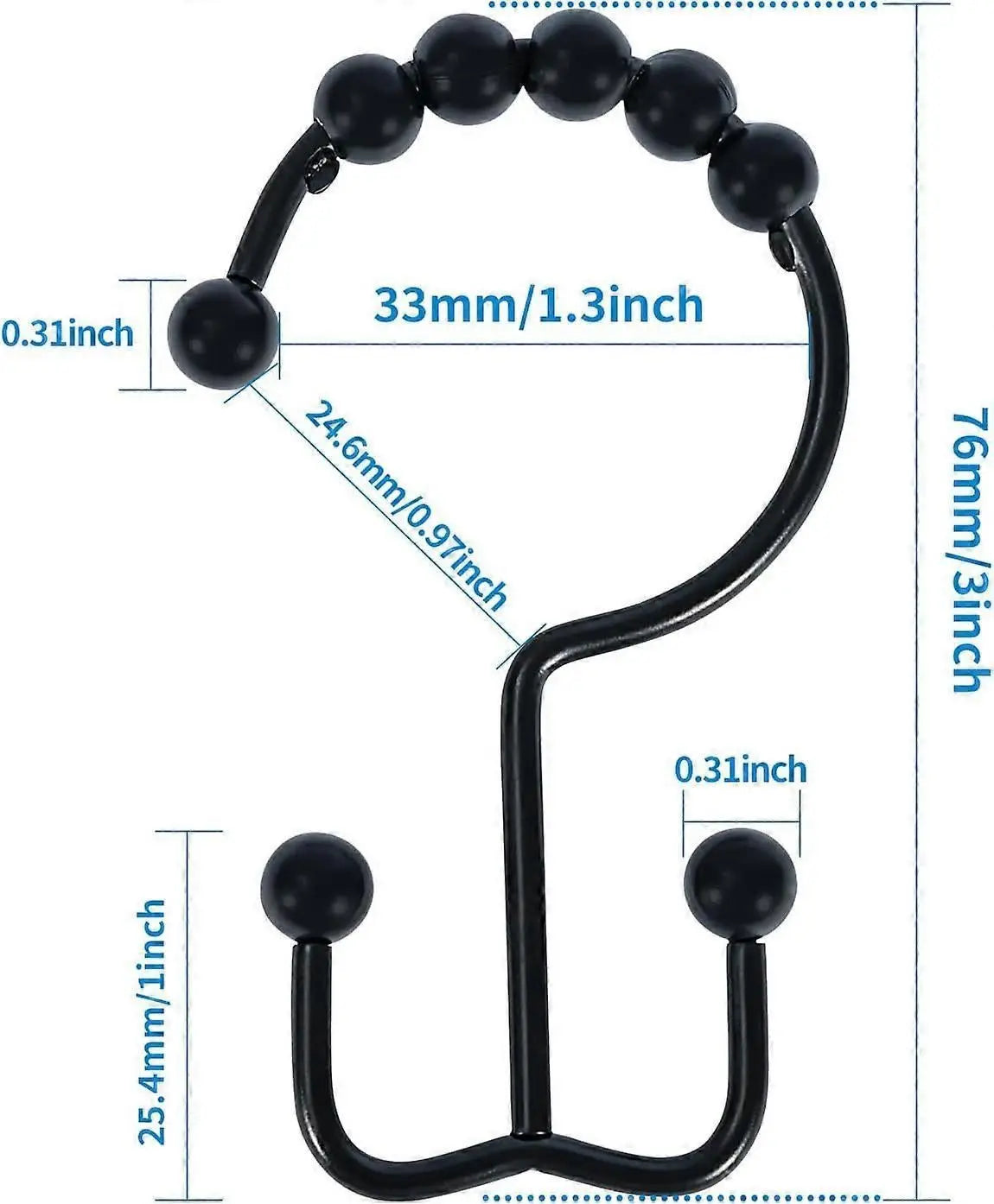 12pcs Double-Sided Metal Shower Curtain Hooks Anti-Rust Sliding Hooks Wholesale Hub