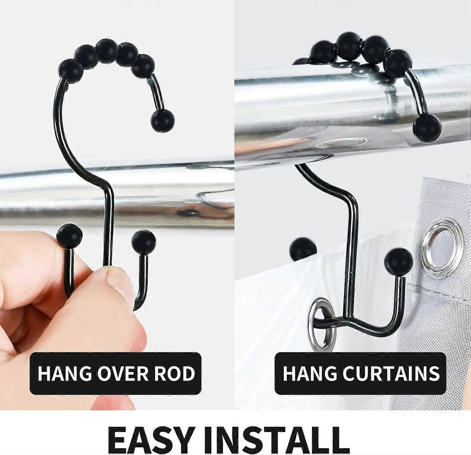 12pcs Double-Sided Metal Shower Curtain Hooks Anti-Rust Sliding Hooks Wholesale Hub
