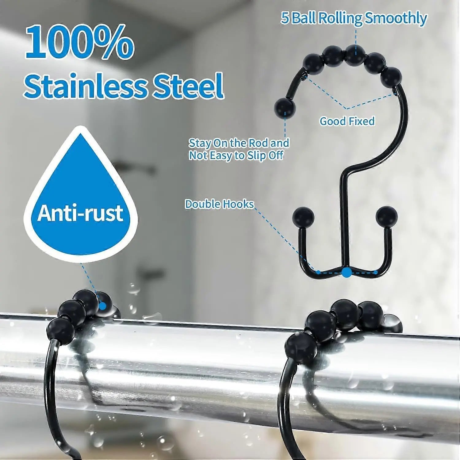 12pcs Double-Sided Metal Shower Curtain Hooks Anti-Rust Sliding Hooks Wholesale Hub