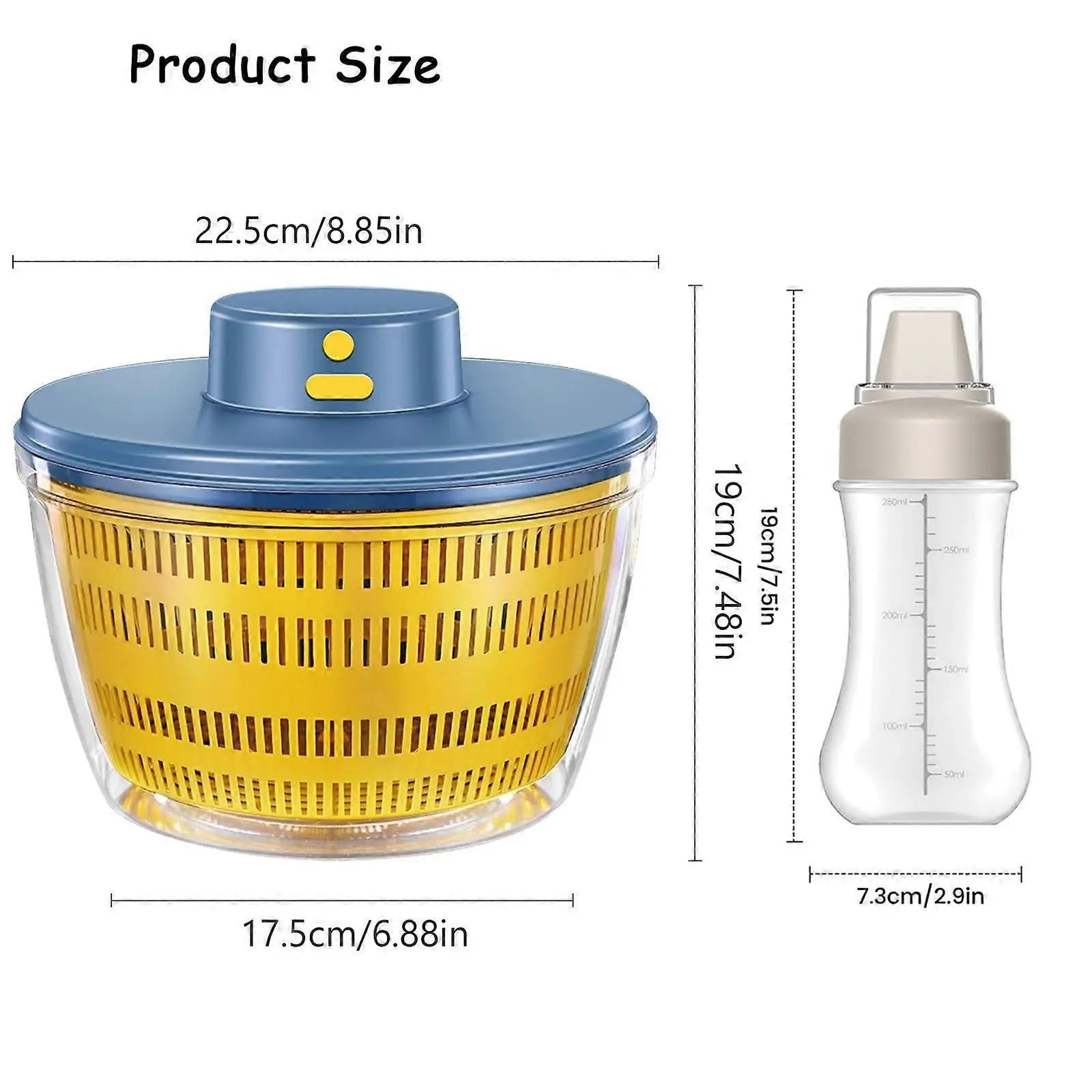 Large Electric Salad Spinner, Yellow Multi-Use Lettuce Dryer Easy Clean Wholesale Hub