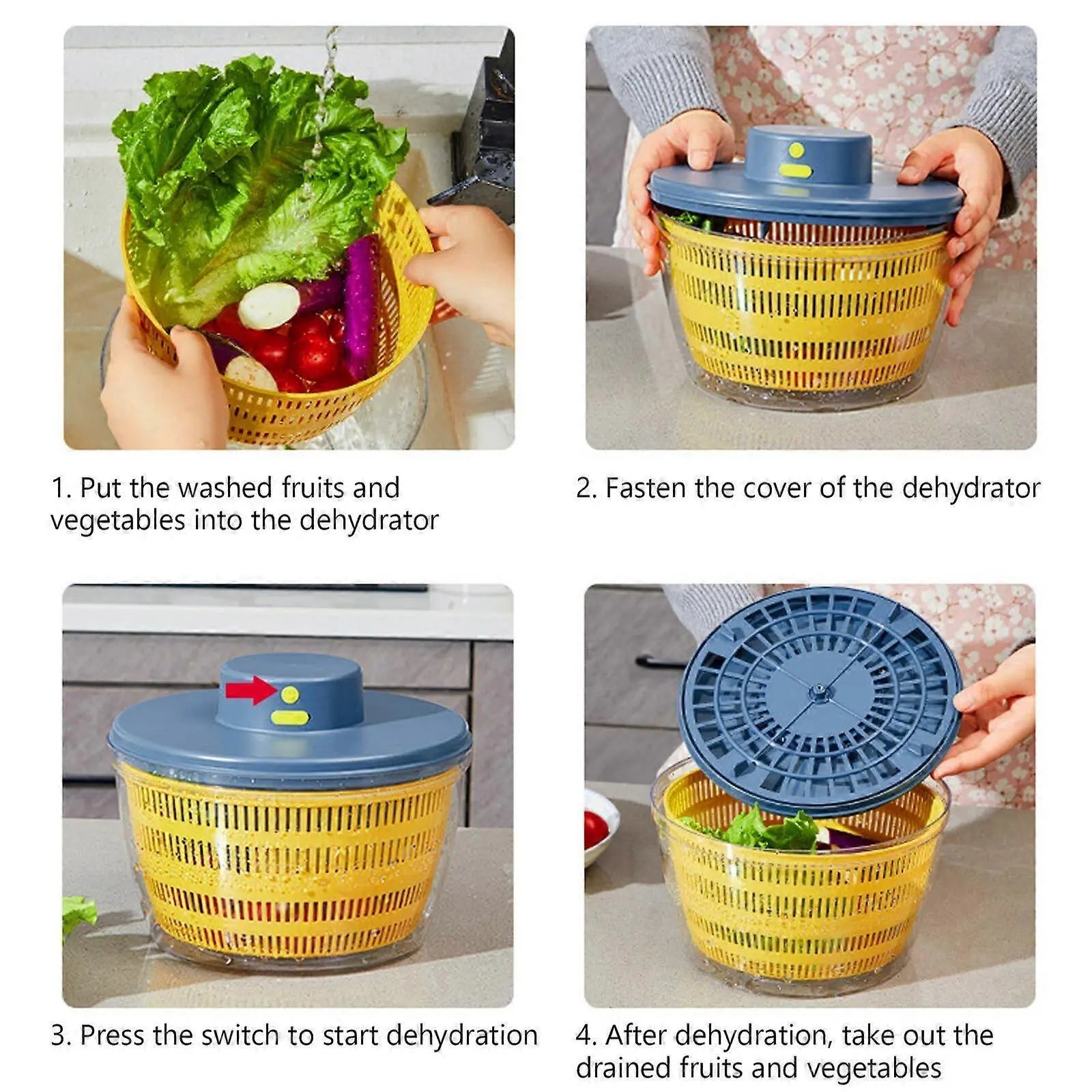 Large Electric Salad Spinner, Yellow Multi-Use Lettuce Dryer Easy Clean Wholesale Hub