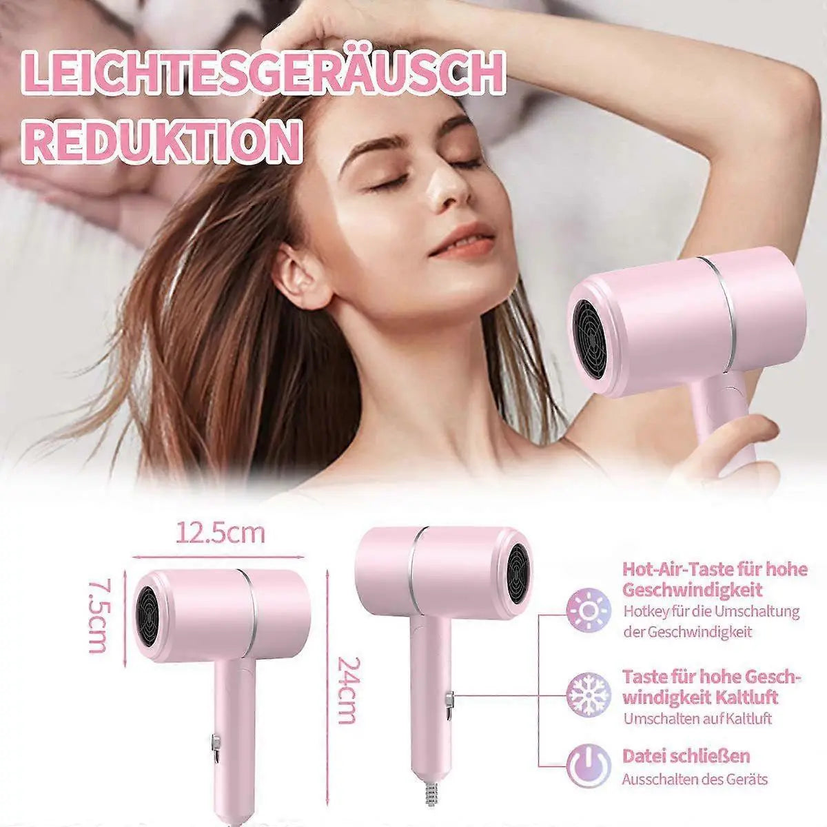 Negative Ion High Power Hair Dryer Pink Lightweight Compact Wholesale Hub