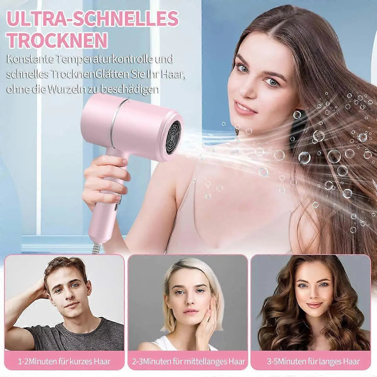 Negative Ion High Power Hair Dryer Pink Lightweight Compact Wholesale Hub