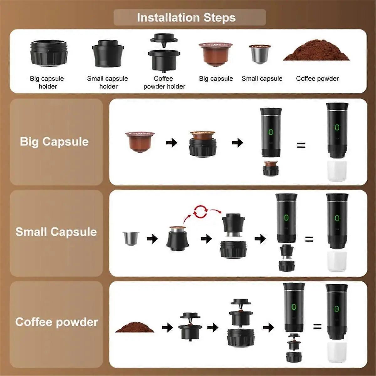 Wireless Portable Espresso Coffee Machine Capsule & Powder Travel Maker Wholesale Hub
