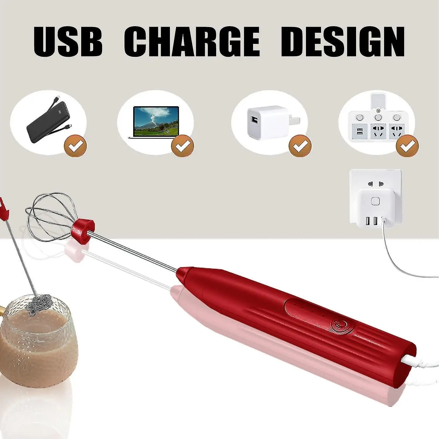 USB Rechargeable Handheld Milk Frother 2-in-1 Whisk Coffee Foam Maker Wholesale Hub