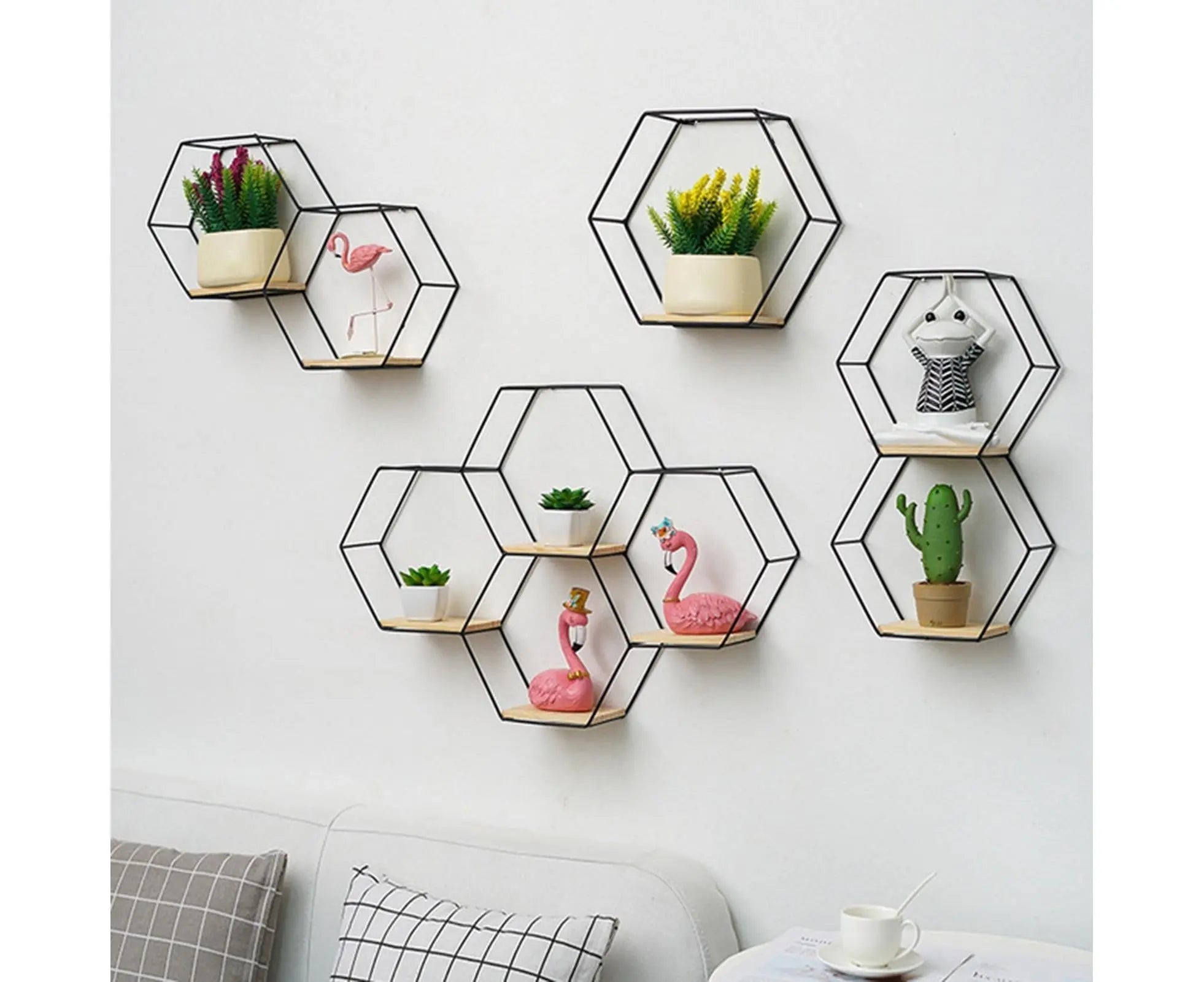 Nordic Hexagonal Iron Stand Small Pot Wall Holder Home Shelf Storage Holder-Golden M Wholesale Hub