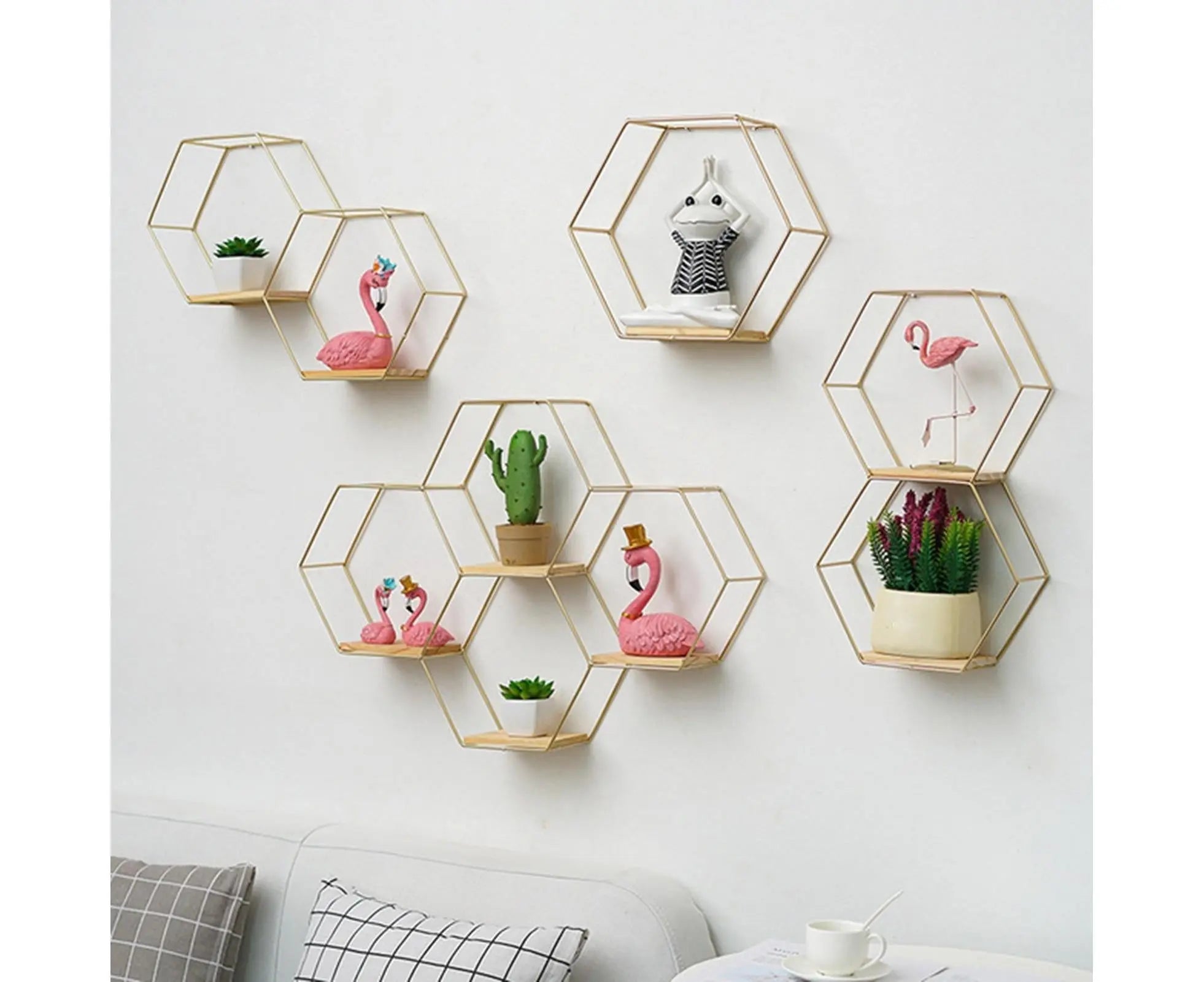 Nordic Hexagonal Iron Stand Small Pot Wall Holder Home Shelf Storage Holder-Golden M Wholesale Hub