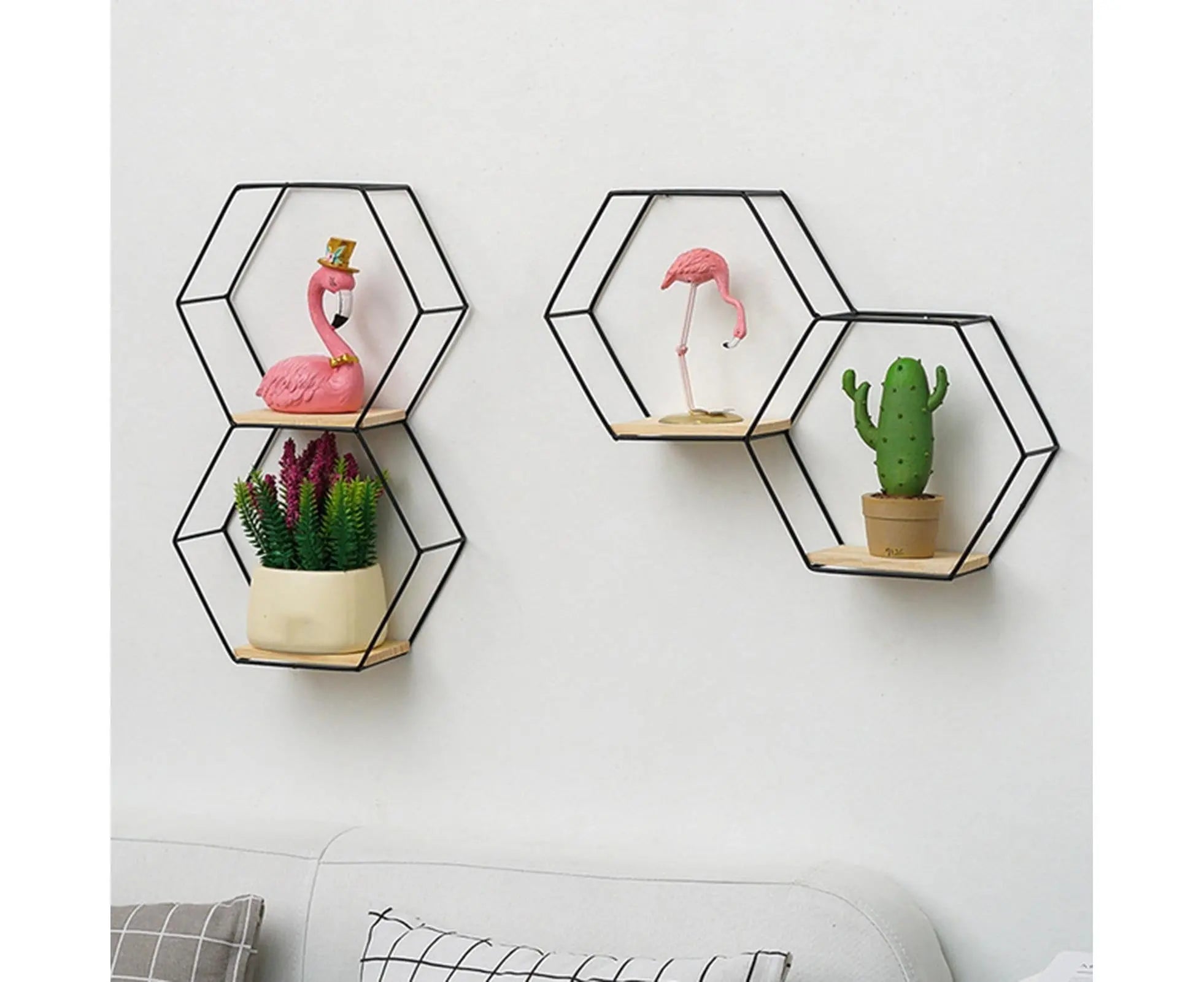 Nordic Hexagonal Iron Stand Small Pot Wall Holder Home Shelf Storage Holder-Golden M Wholesale Hub