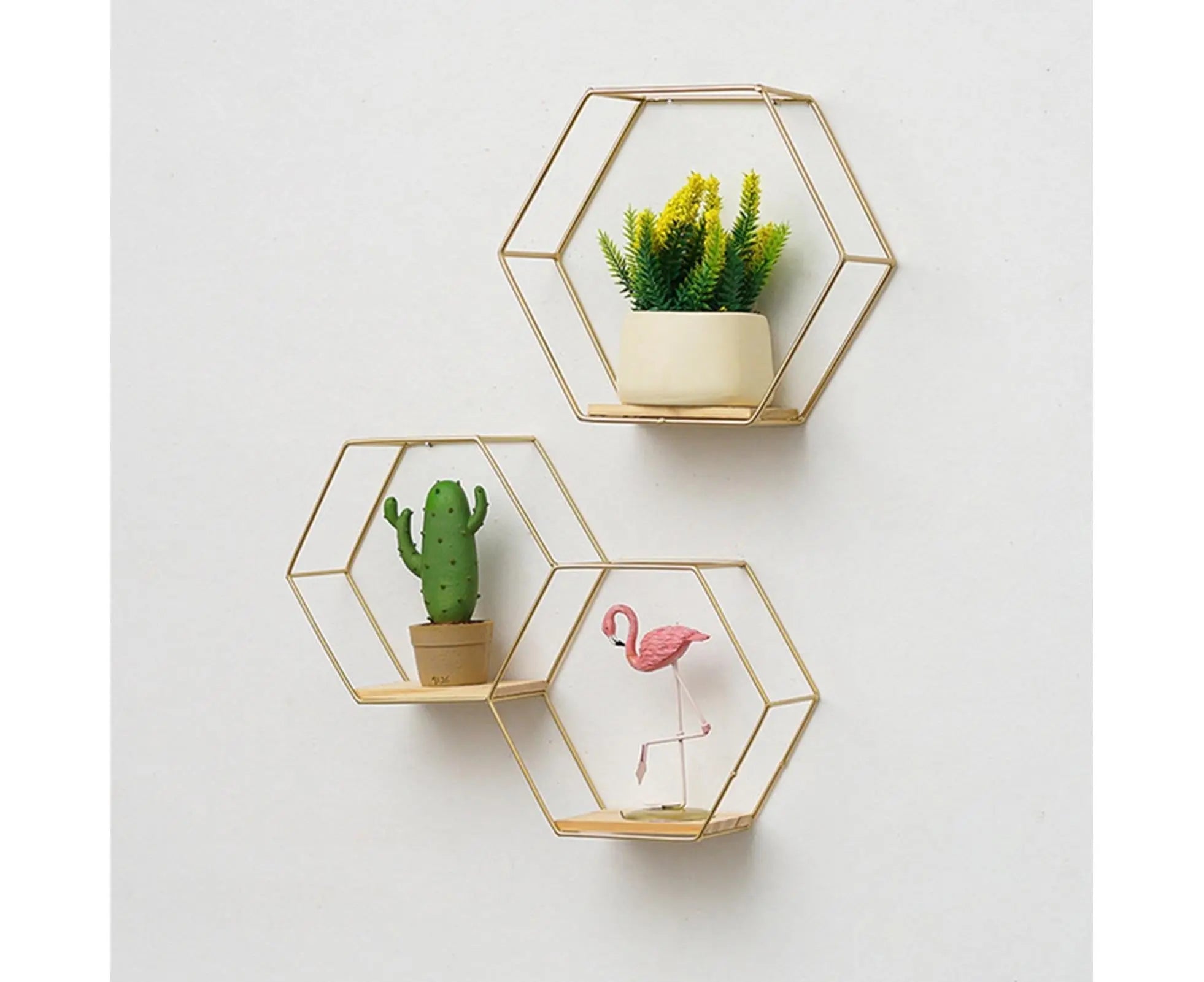 Nordic Hexagonal Iron Stand Small Pot Wall Holder Home Shelf Storage Holder-Golden M Wholesale Hub