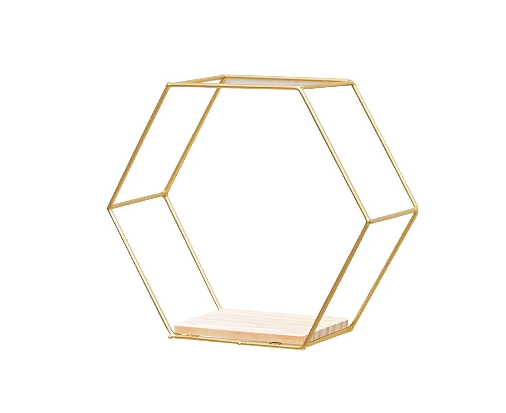 Nordic Hexagonal Iron Stand Small Pot Wall Holder Home Shelf Storage Holder-Golden M Wholesale Hub
