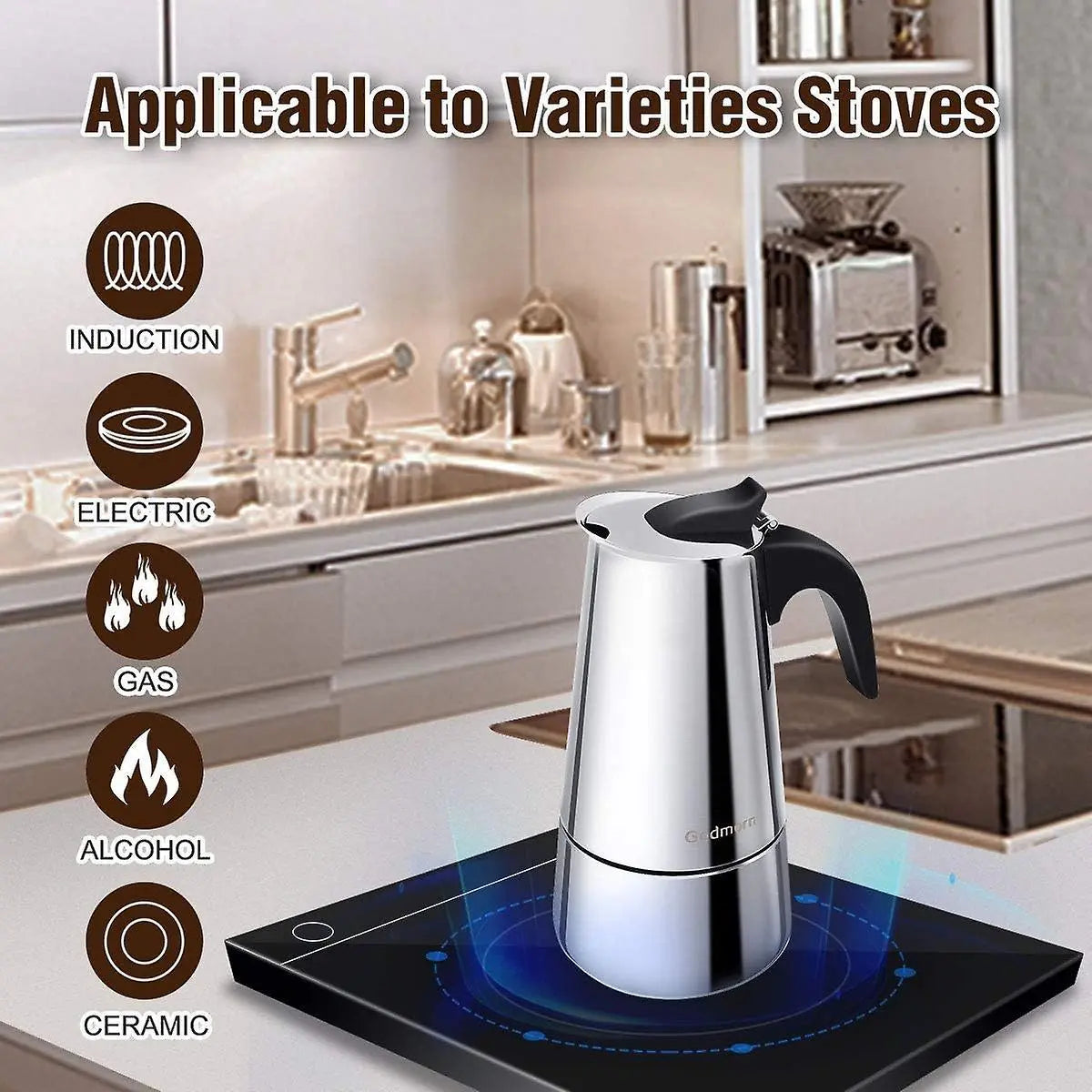 Stainless Steel Italian Moka Pot 300ml Espresso Maker Induction Compatible Wholesale Hub