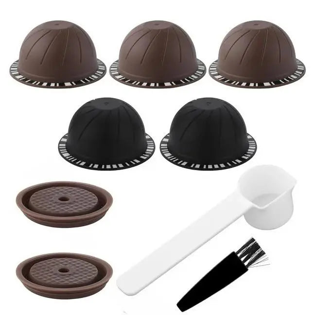 5Pcs Reusable Vertuo Coffee Pods with 2 Silicone Lids Spoon and Cleaning Brush Wholesale Hub