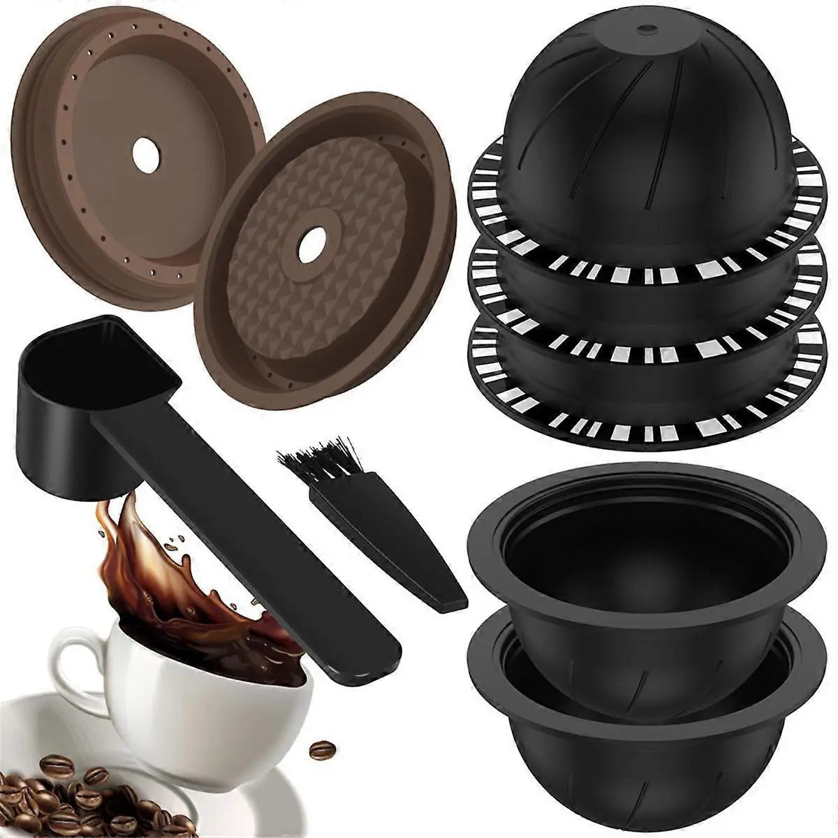5Pcs Reusable Vertuo Coffee Pods with 2 Silicone Lids Spoon and Cleaning Brush Wholesale Hub